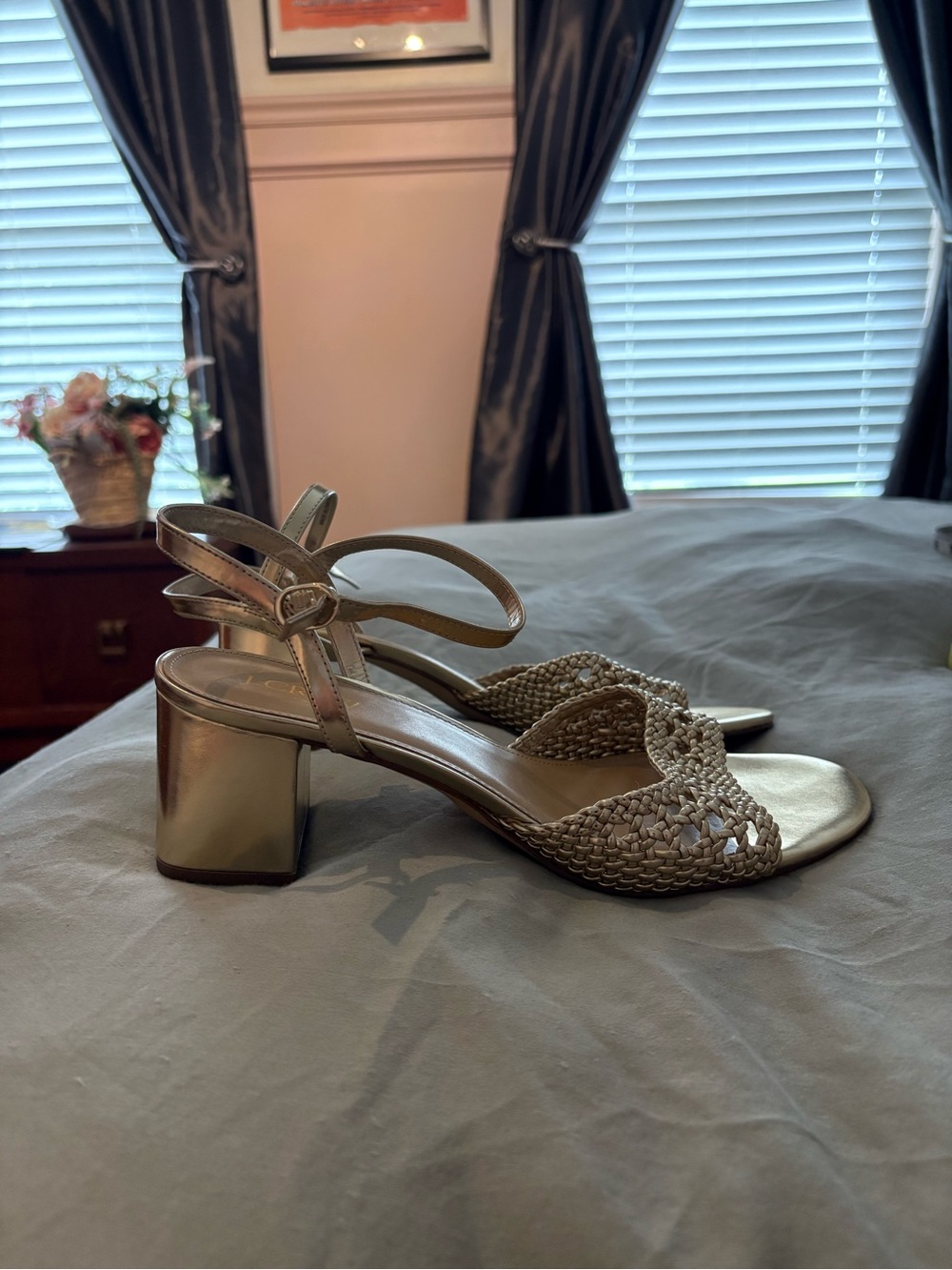 J Crew Factory Woven Metallic Block Heel Sandals - Gold